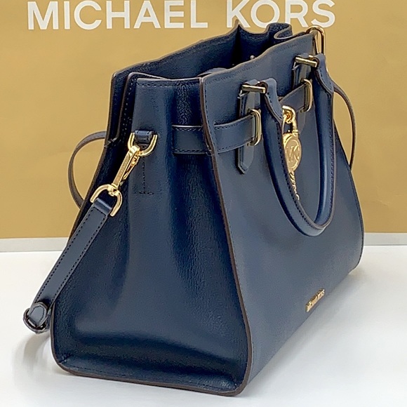 MICHAEL KORS HAMILTON MEDIUM SATCHEL SHOULDER CROSSBODY BAG NAVY COLOR NWT - Picture 3 of 16